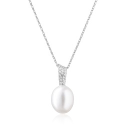 Colier perla naturala alba si cristale cu lantisor argint DiAmanti SK19487P-W_Necklace-G (Argint 925‰ 1,7 g.)